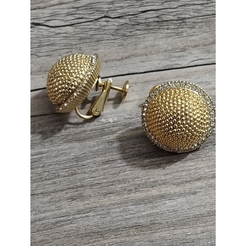 Vtg Marvella Gold Round Ball Faux Diamond Trim Jeweled Screw Back Earring (jb3 3